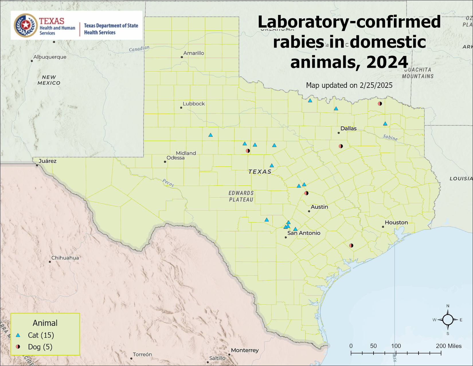 Rabies Maps 2025 Texas DSHS